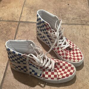 Vans Red , Blue & Yellow Checkered High-Top Sneakers